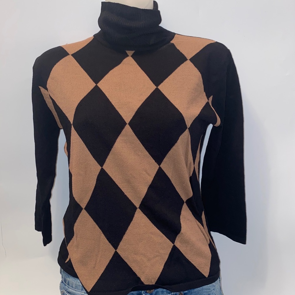 Argyle Print Y2K 3/4 Sleeve Sweater